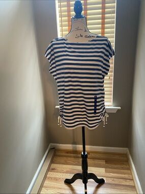 Chaps Navy and White Striped Short Sleeve Tee